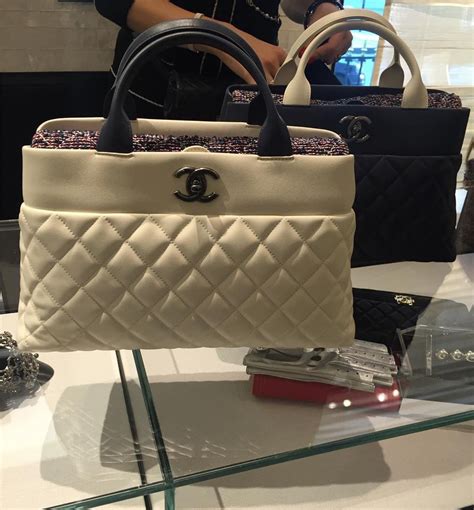 chanel quilted bicolor handle tote bag